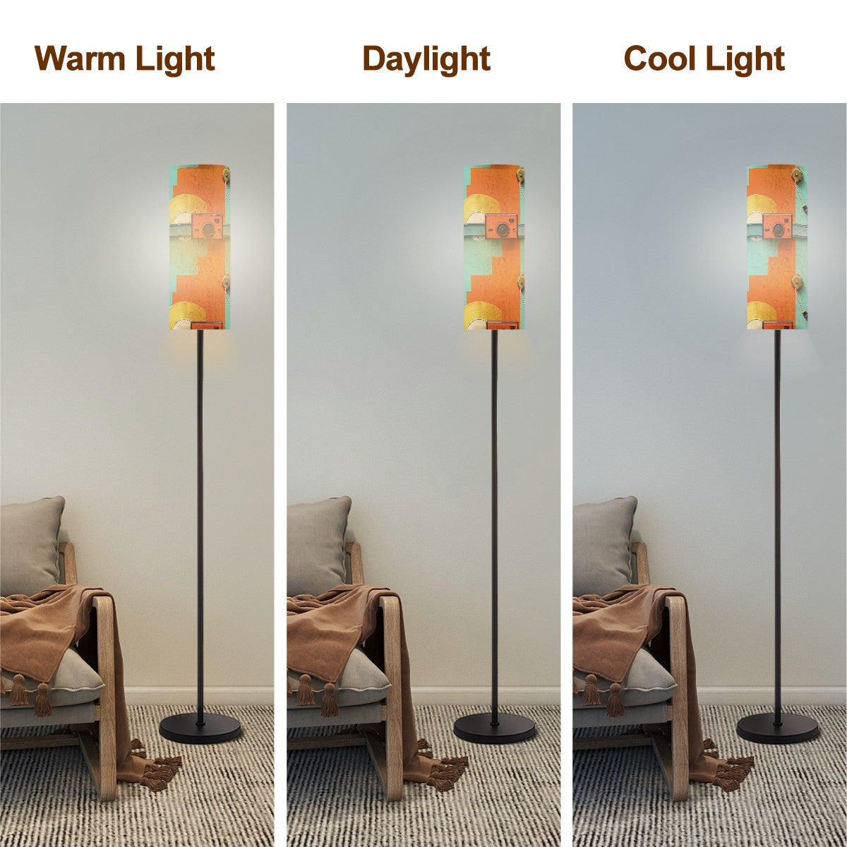 Retro Mod Orange, Teal, Vinyl Record Scene, Kitschy Mod Slim Floor Lamp - Mid Century Modern Gal