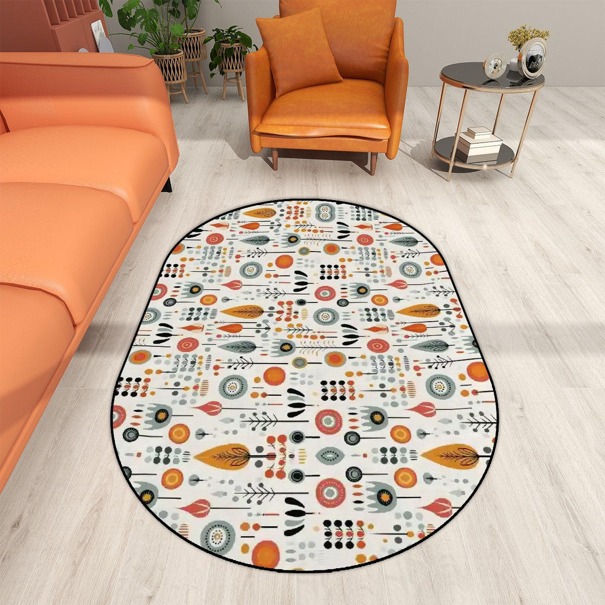 Scandinavian Modern Danish Floral Mid Century Modern Oval Area Rug - Mid Century Modern Gal