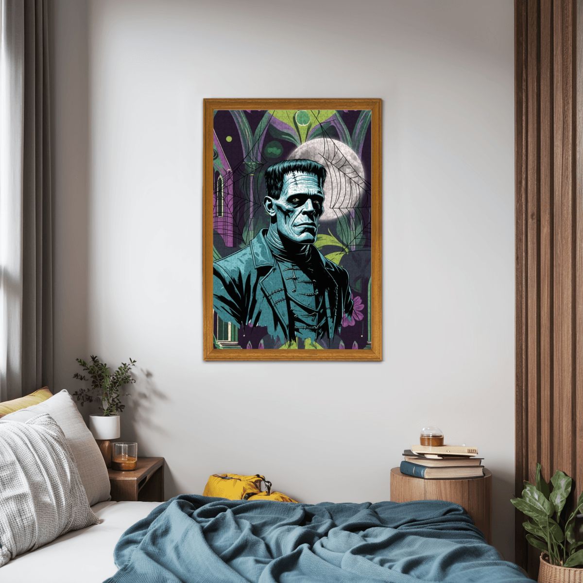 Retro Gothic Frankenstein Mid Mod Spooky Horror Wooden Jigsaw Puzzle - Mid Century Modern Gal