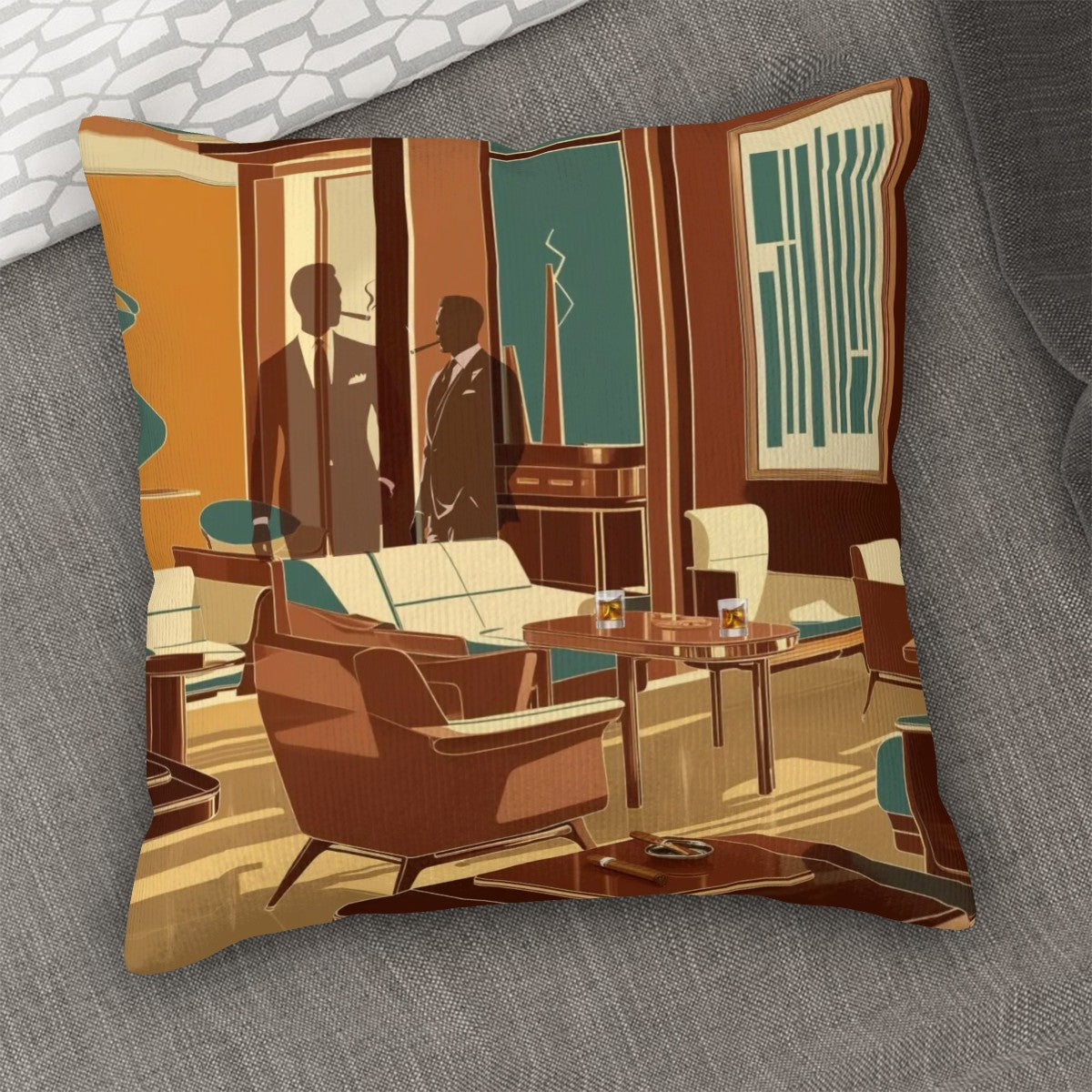 Gentlemans Mid Mod Lounge, Mid Century Modern Corduroy Throw Pillow Covers (Double-Sided Design) - Mid Century Modern Gal