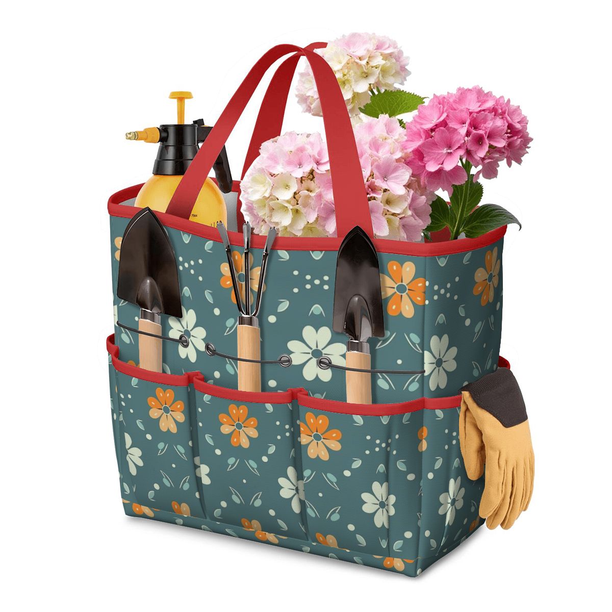 Mid Century Modern Scandinavian Blue, Orange Cream Retro Floral Garden Tool Bag - Mid Century Modern Gal