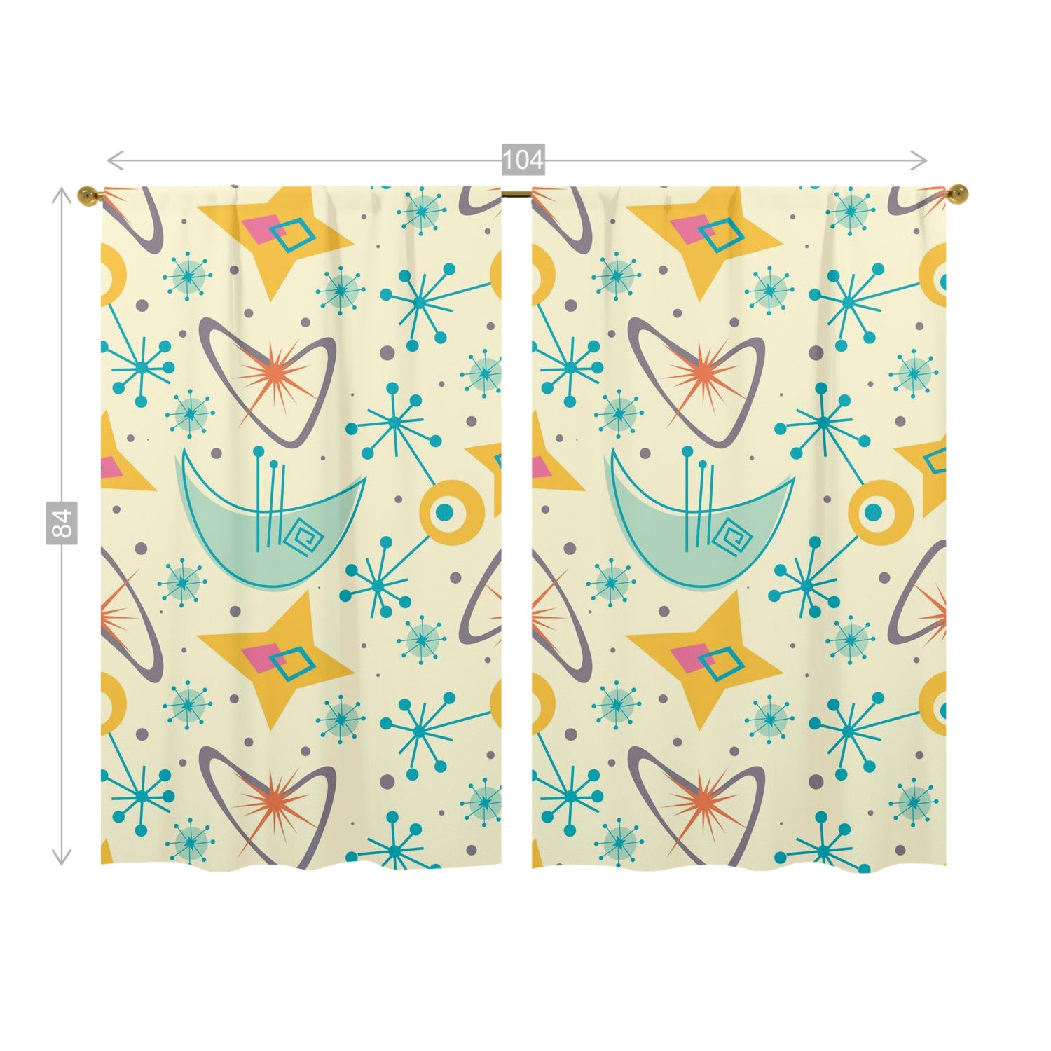 Mid Century Modern Atomic Boomerang, Retro Starburst Window Curtains (two panels) - Mid Century Modern Gal