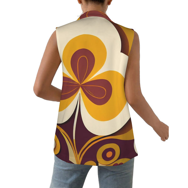 Groovy Mod Gal, 60s Flower Mid Mod Retro Women Sleeveless Suit Vest