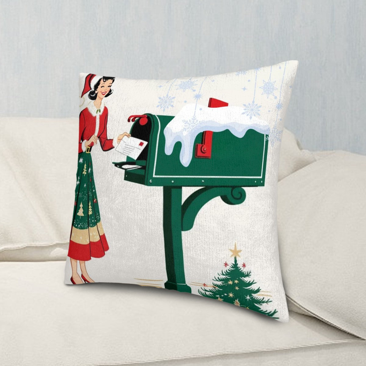 Mid Century Modern Christmas Kitschy Retro Gal, Holiday Pillow Cover - Mid Century Modern Gal