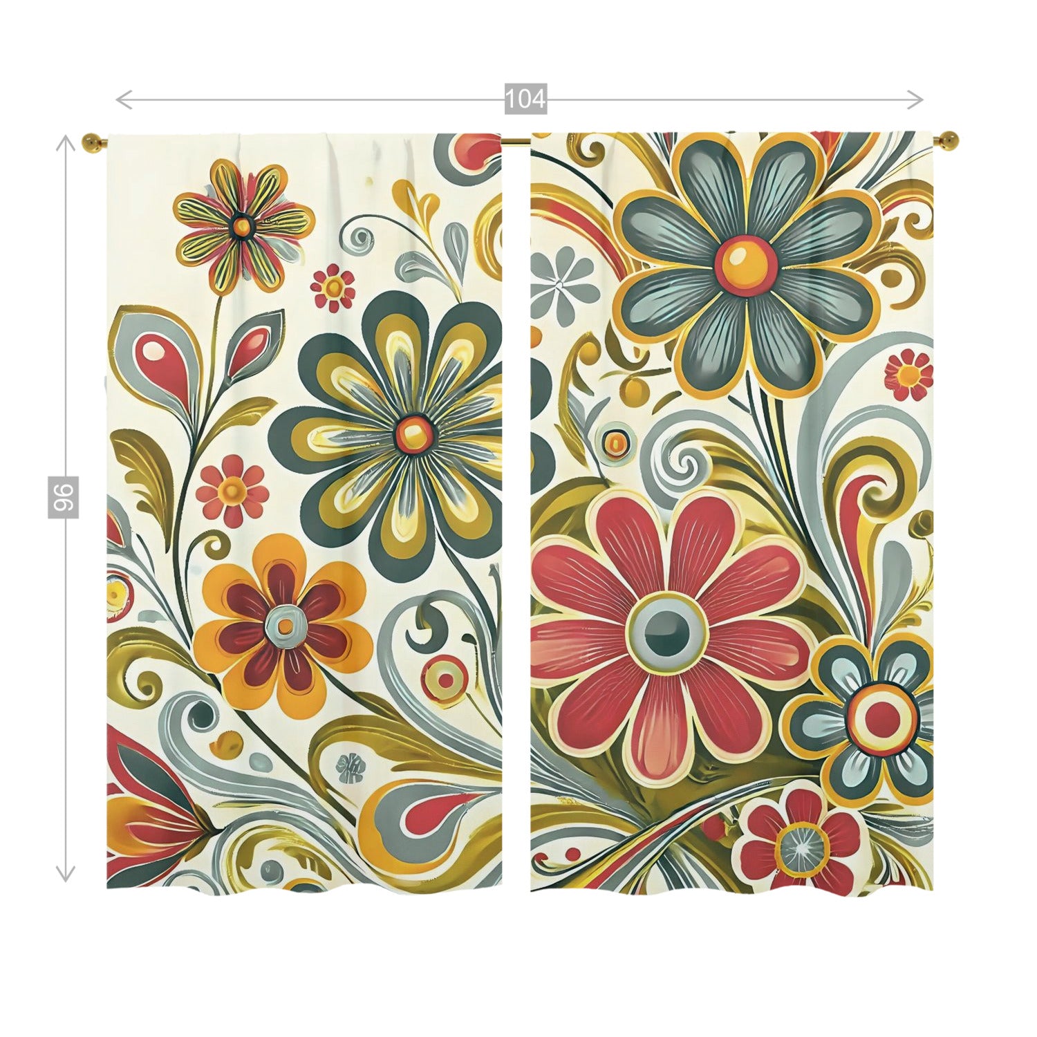 Retro Floral Mid Mod Colorful Funky Fun Window Curtains (two panels) - Mid Century Modern Gal