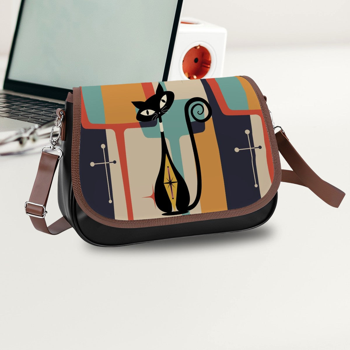 Atomic Cat Shoulder Bag, Mid Century Mod Geometric Shoulder Crossbody Bag - Mid Century Modern Gal
