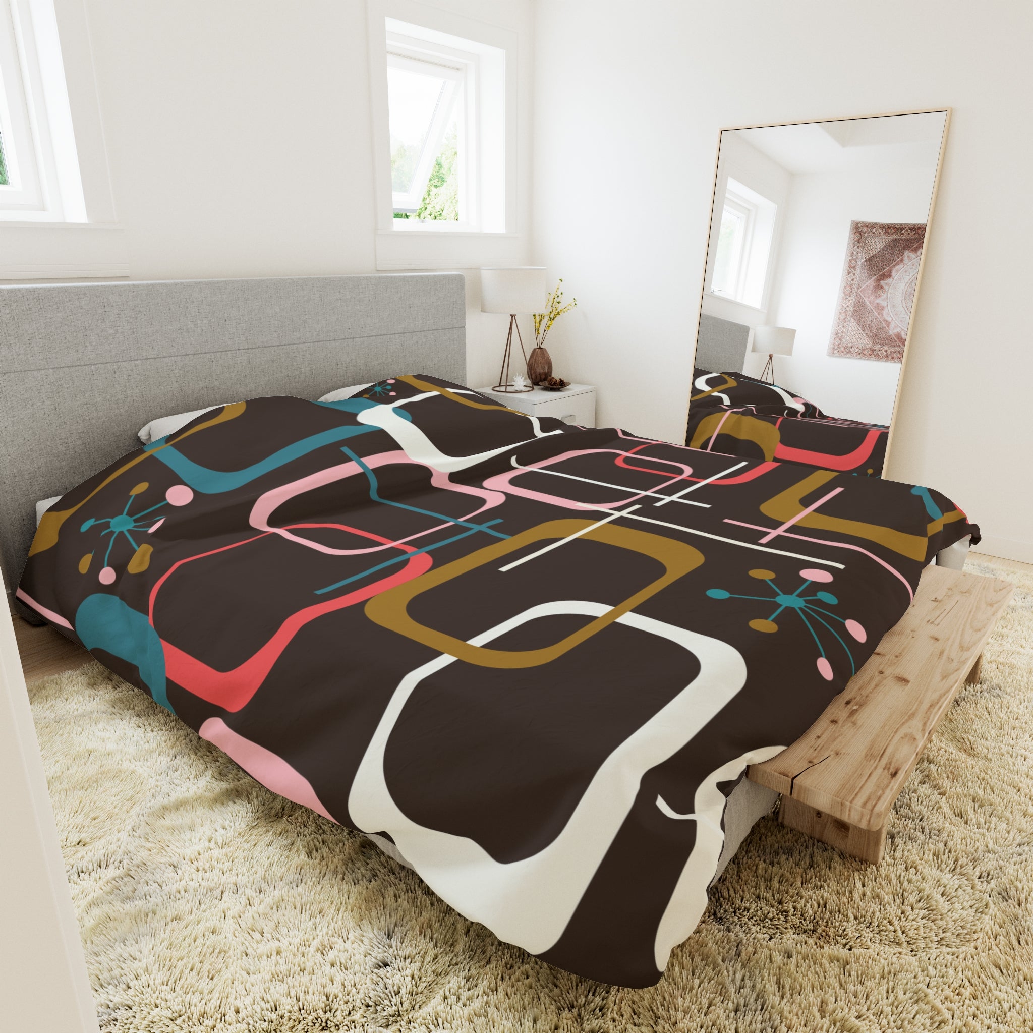 Mid Century Modern Geometric, Mid Mod Retro Bedding, Comforter - Mid Century Modern Gal