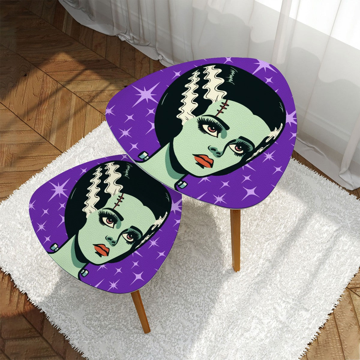 Bride of Frankenstein Retro Mid Mod Horror Buff Purple Halloween Nesting Tables - Mid Century Modern Gal