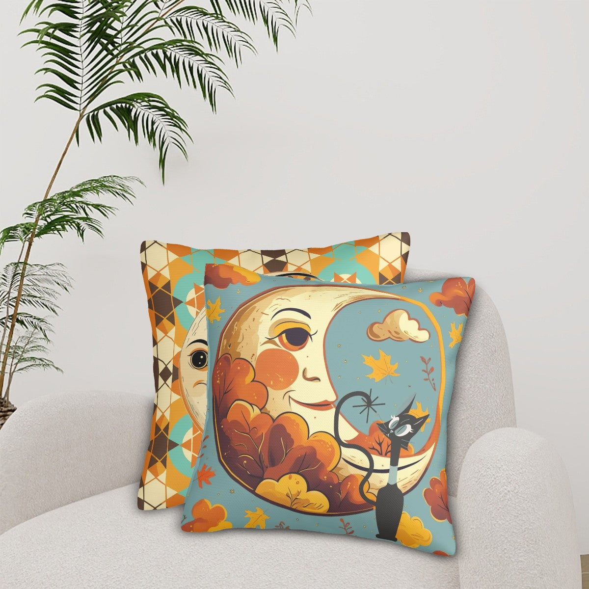 Kitschy Mod Harvest Moon Atomic Cats Seasonal Pillow Covers - Mid Century Modern Gal