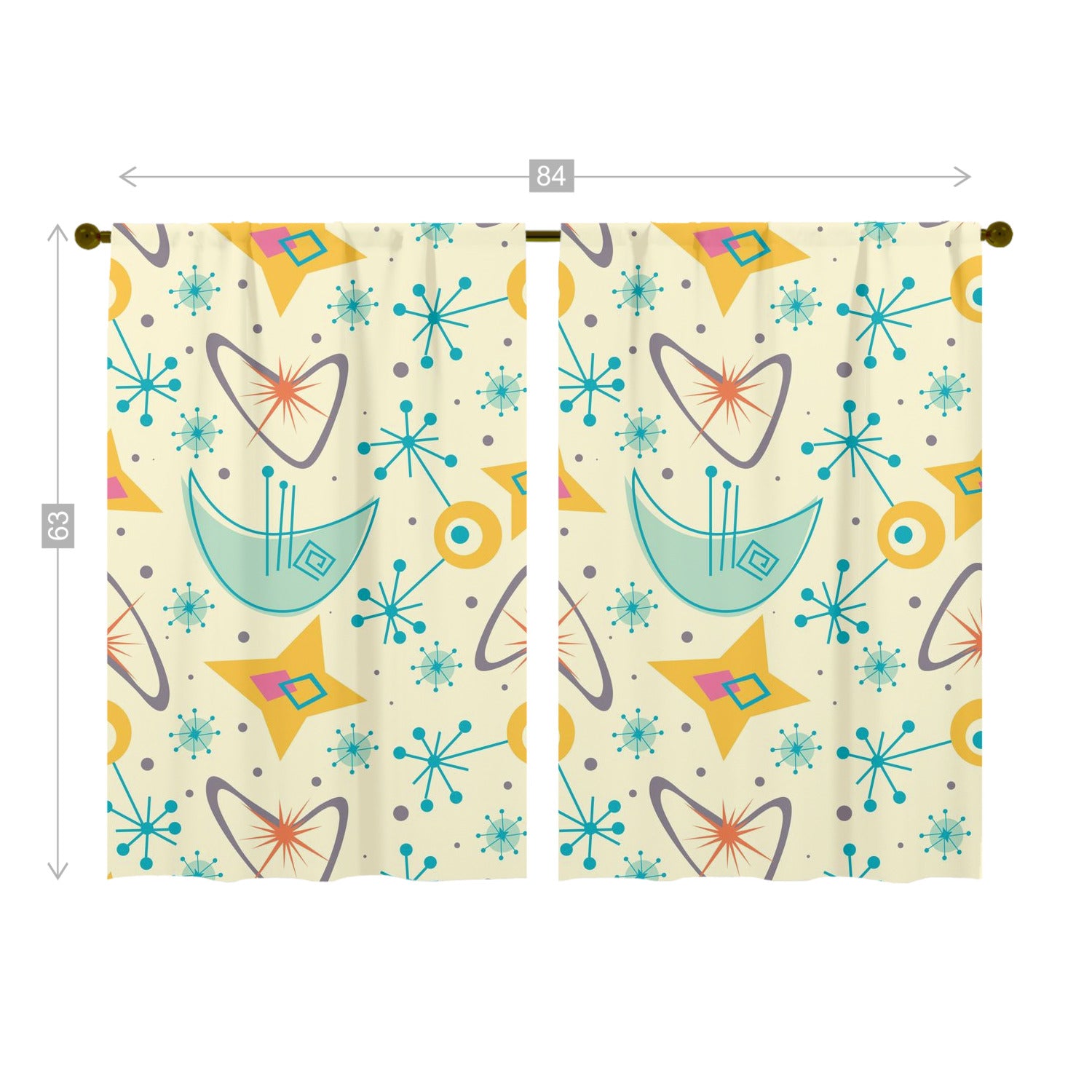 Mid Century Modern Atomic Boomerang, Retro Starburst Window Curtains (two panels) - Mid Century Modern Gal