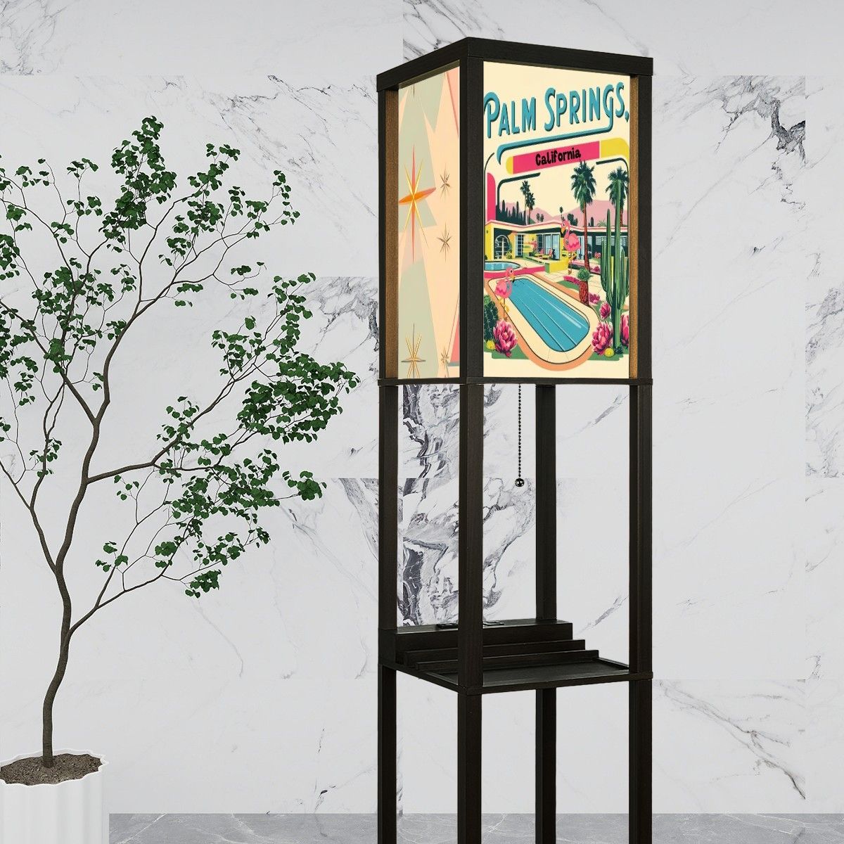 Palm Spring California Flamingo Kitsch Modern Floor Lamp with Shelves - Mid Century Modern Gal