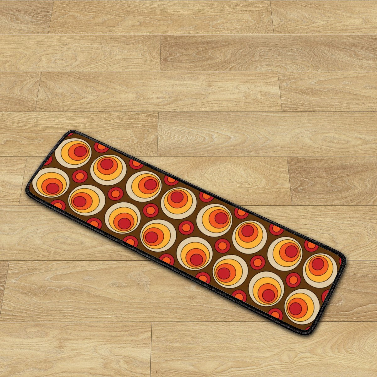 Groovy 70s Space Orbs, Brown Orange Yellow Mid Mod Non Slip Carpet for Stairs Treads - Mid Century Modern Gal