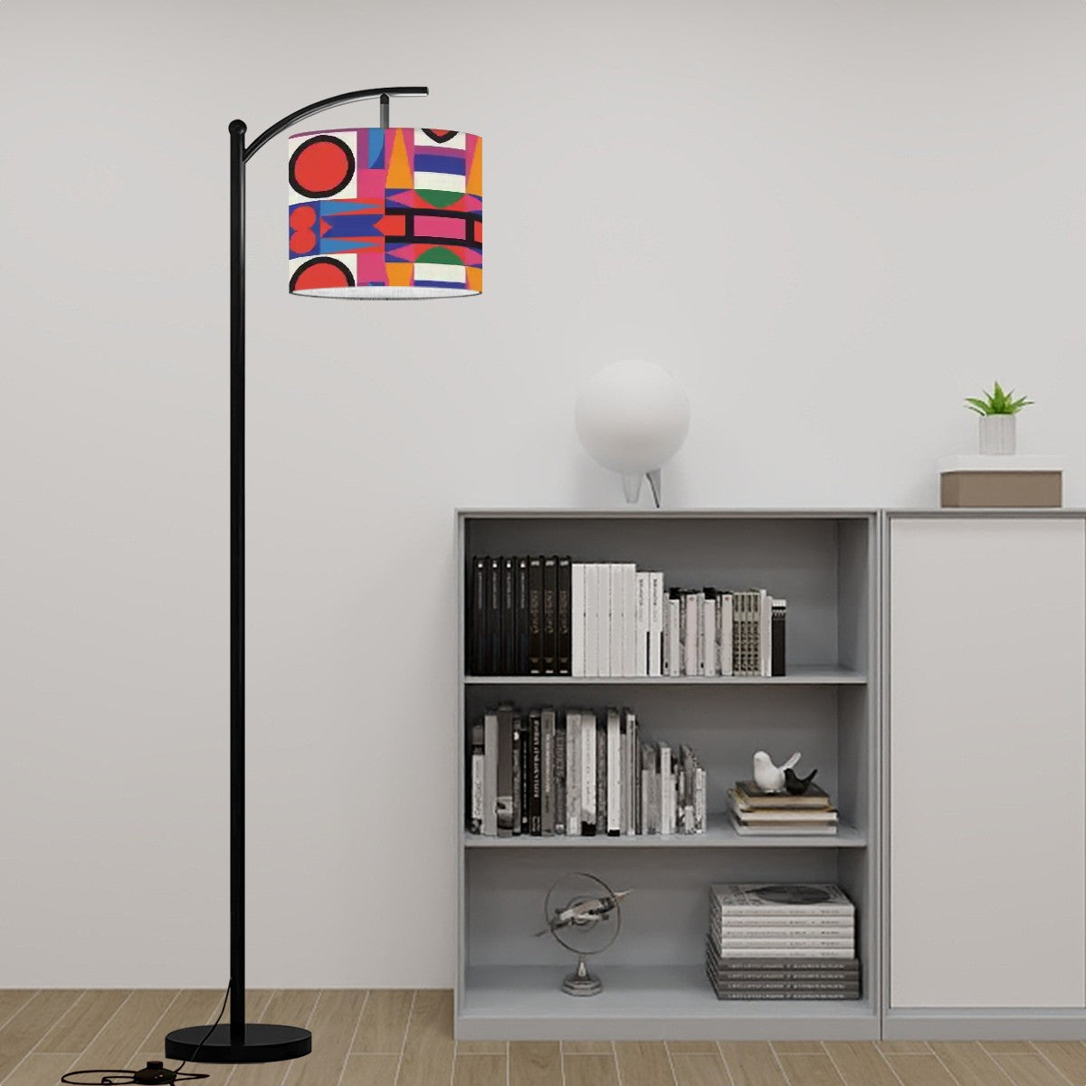 Mid Century Modern Bauhaus Red, Green Purple Pink Geometric Retro Arc Floor Lamp - Mid Century Modern Gal