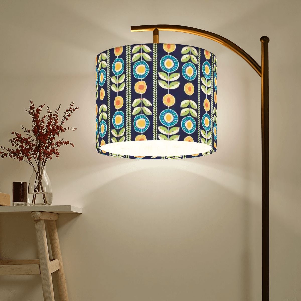 Modern Scandinavian Flower Blue, Orange Yellow Green Mid Century Modern Lamp SHADE ONLY - For Arc Floor Lamps Only - Mid Century Modern Gal