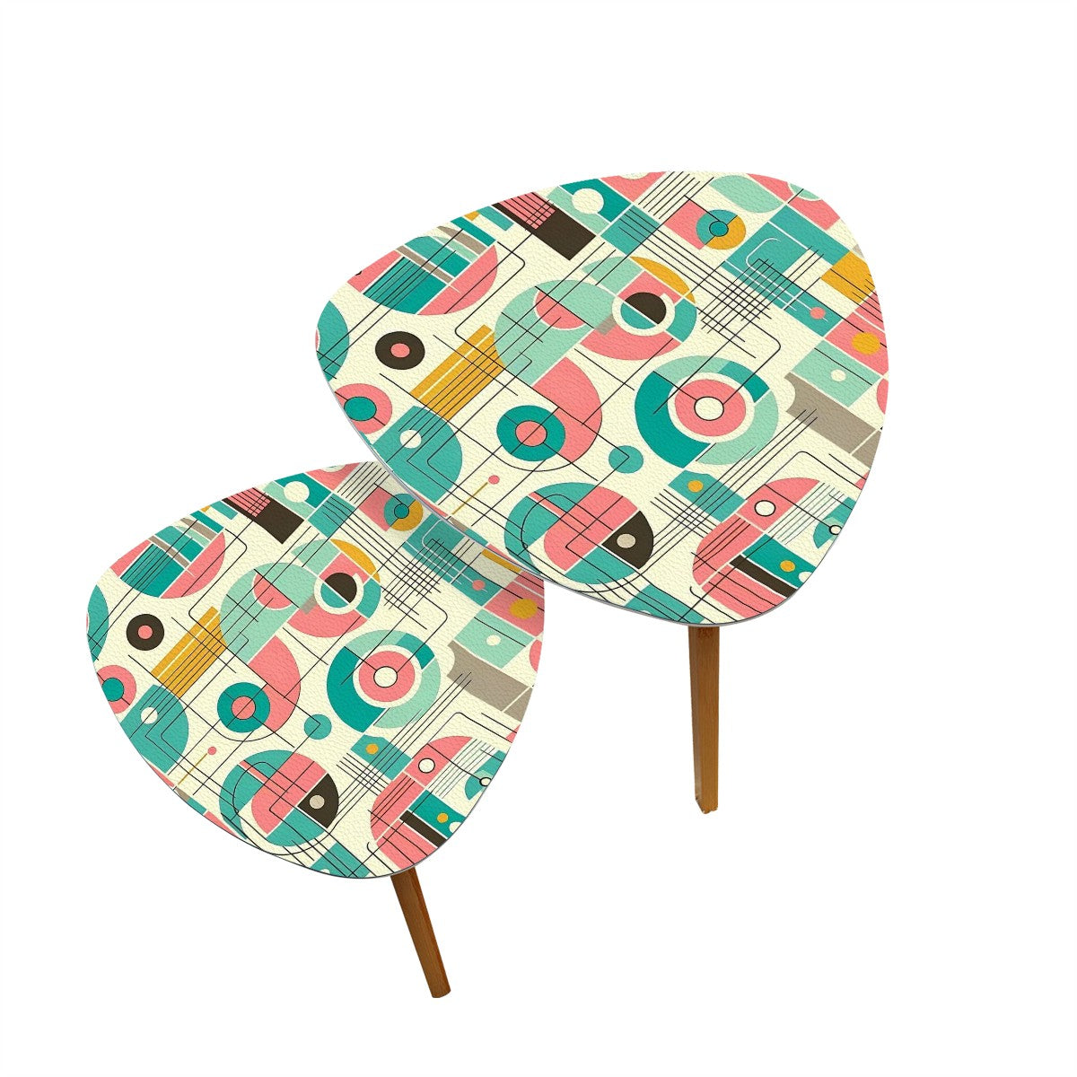Bauhaus Designed, Pink Aqua Kitschy Set Of Nesting Tables - Mid Century Modern Gal