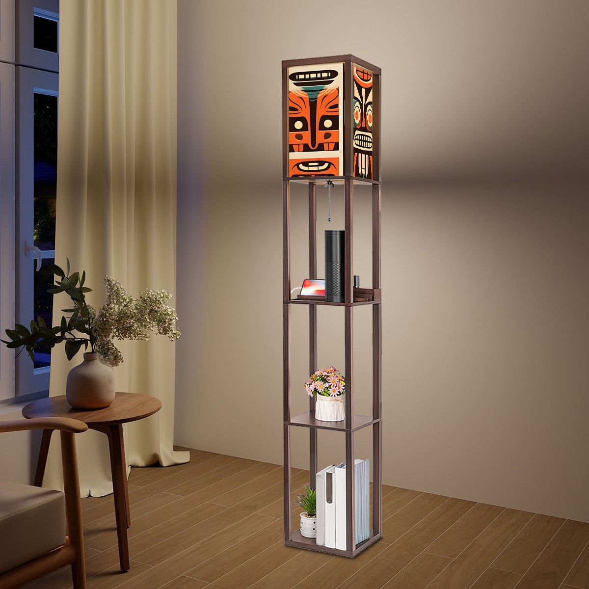 Mid Century Modern Tiki Idol, Tiki Totem Mid Mod Floor Lamp With Shelves - Mid Century Modern Gal