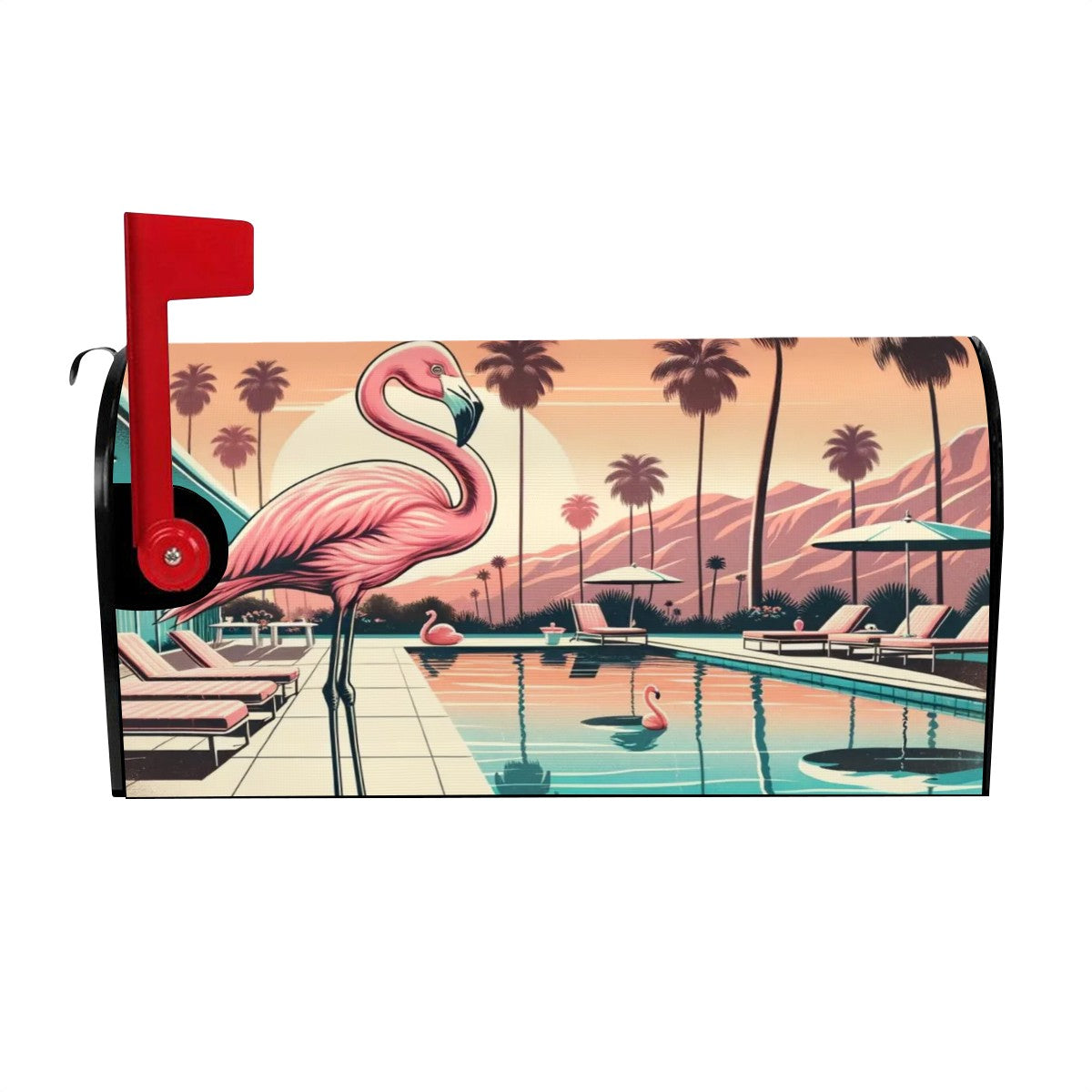 Palm Springs California Viben, Flamingo Kitschy Retro Magnetic Mailbox Covers - Mid Century Modern Gal