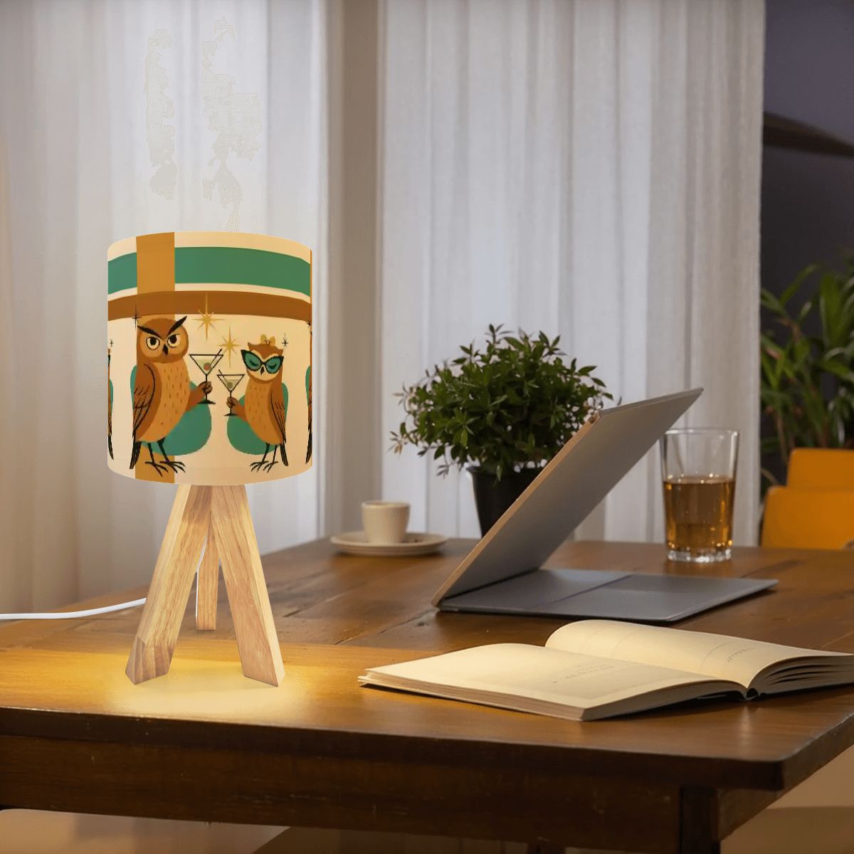 Retro Owl 70s Mod Kitsch Martini Owls Mid Century Modern Bar Tripod Table Lamp - Mid Century Modern Gal
