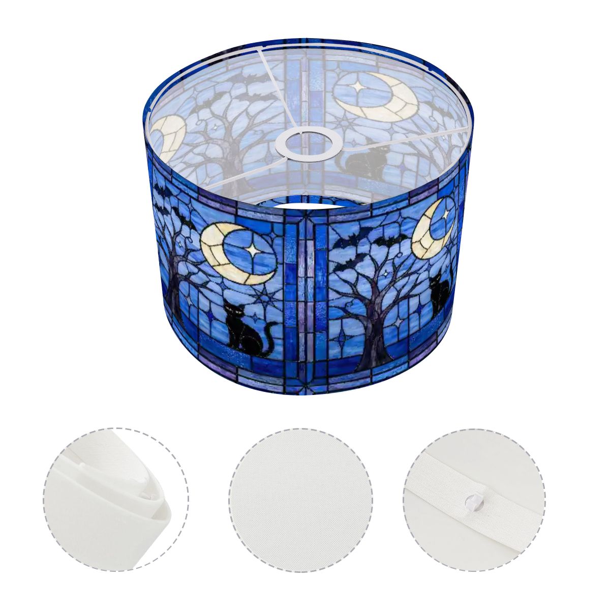 Halloween Stained Glass Style Night Sky Black Cat Lamp SHADE ONLY - For Arc Floor Lamps Only