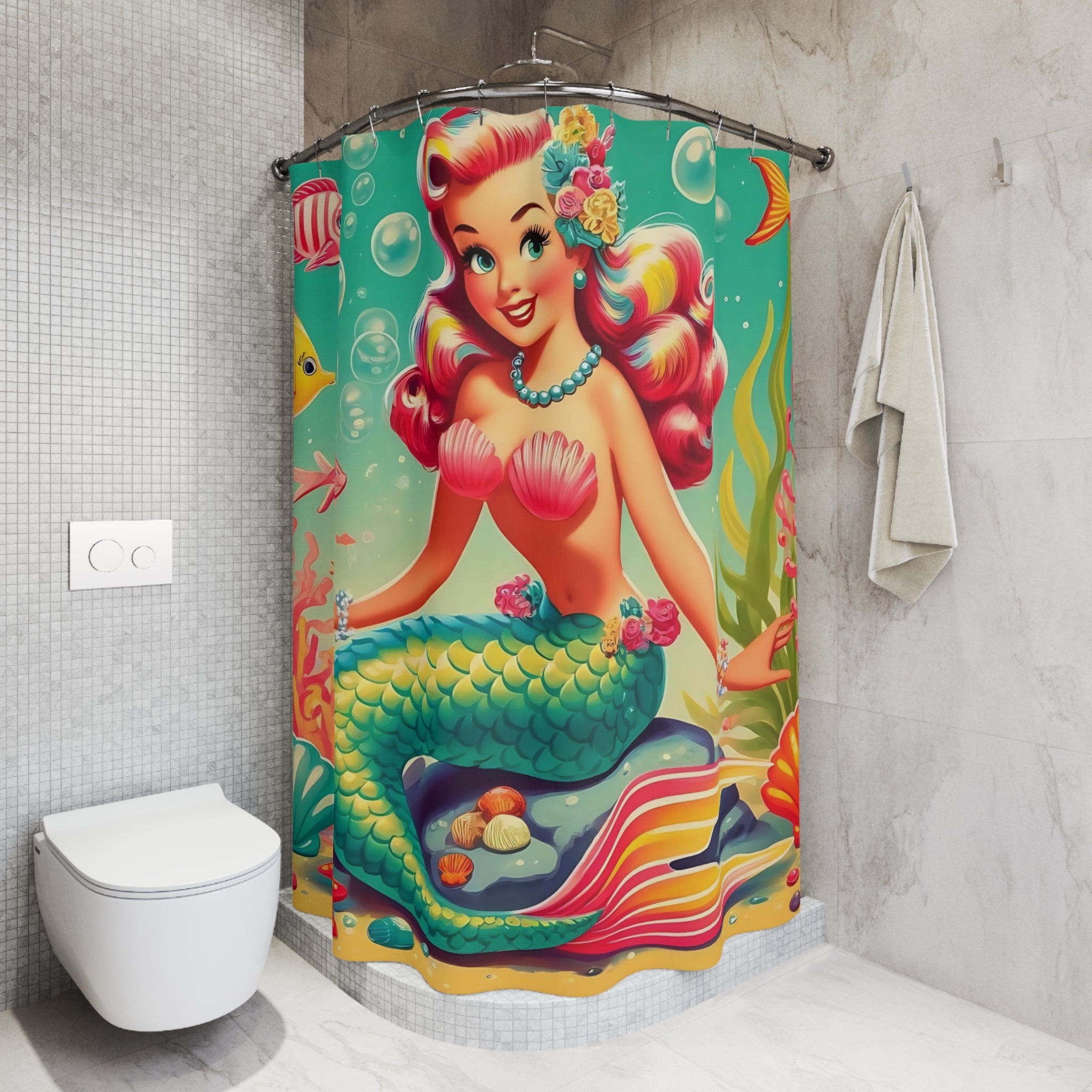 Whimsical Mermaid, Kitschy 50s Colorful Fun MCM Shower Curtain - Mid Century Modern Gal