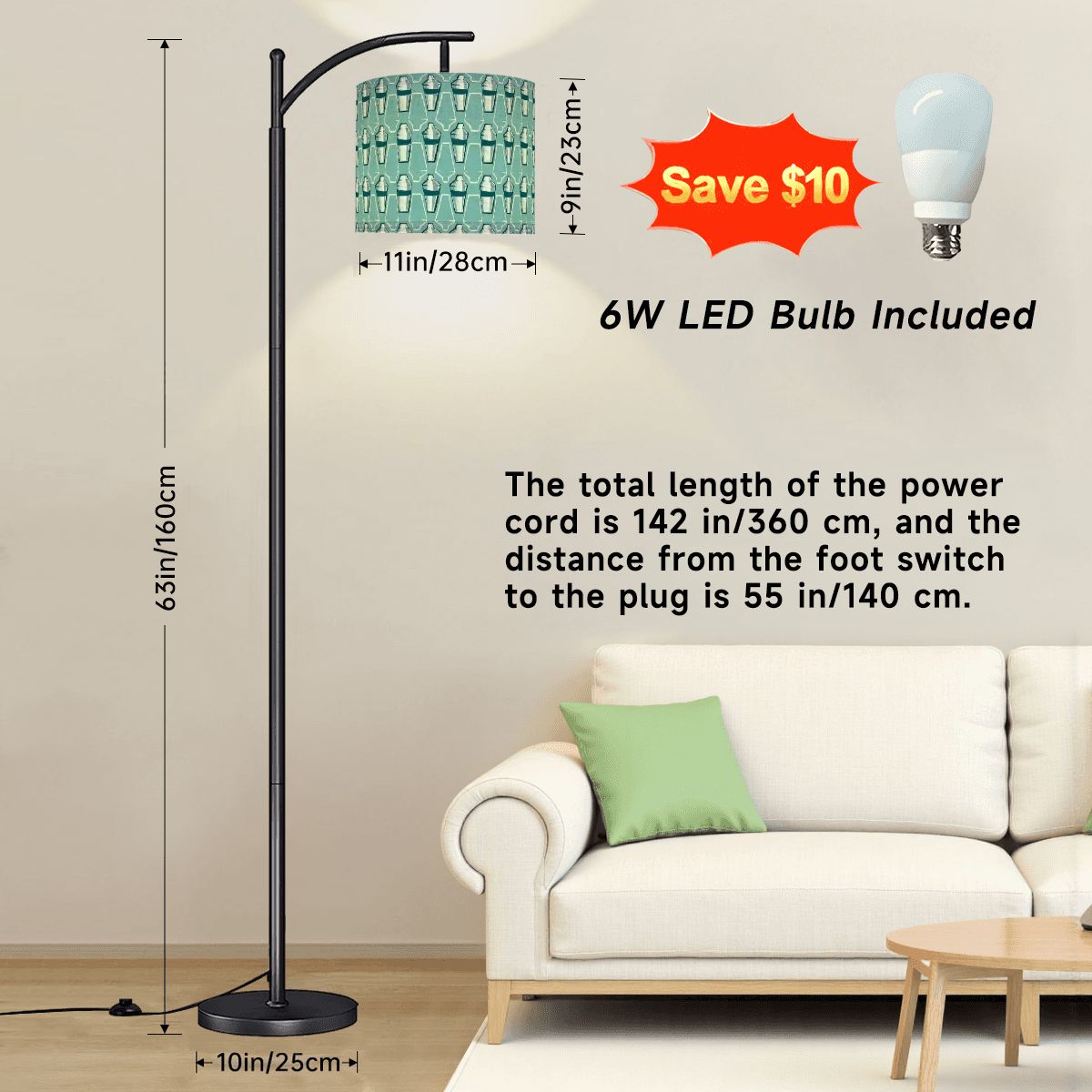 Mid Century Modern Martini Shaker Designed Aqua Blue Retro Arc Floor Lamp - Mid Century Modern Gal