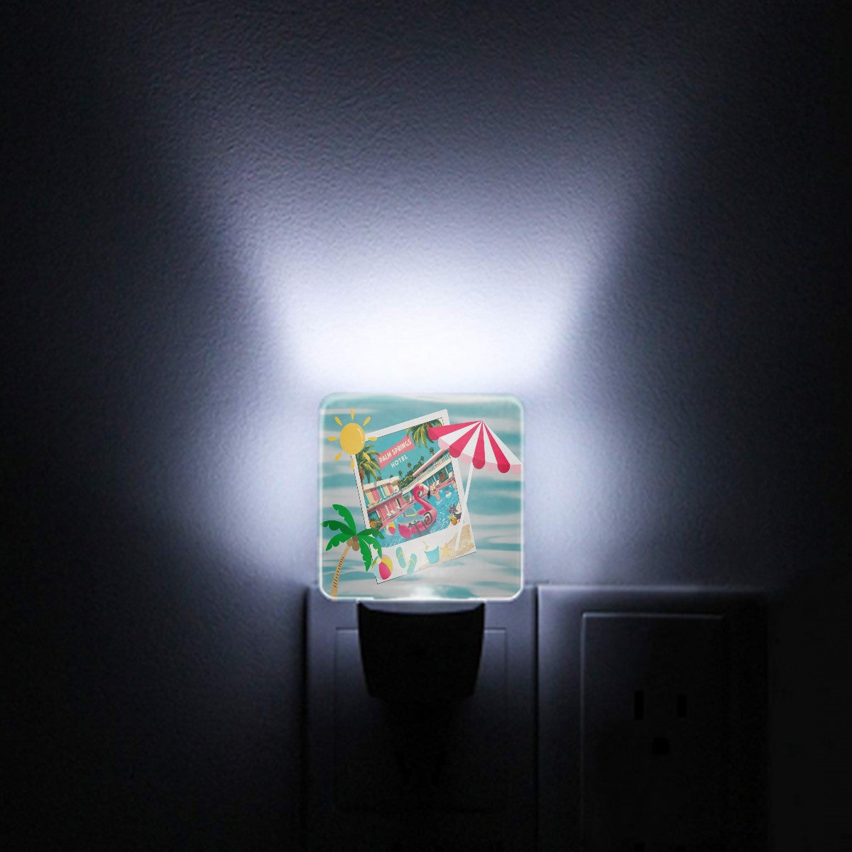Palm Springs Hotel, Kitschy Cats, Flamingo Quirky Fun Night Light Wall Plug In Set - Mid Century Modern Gal