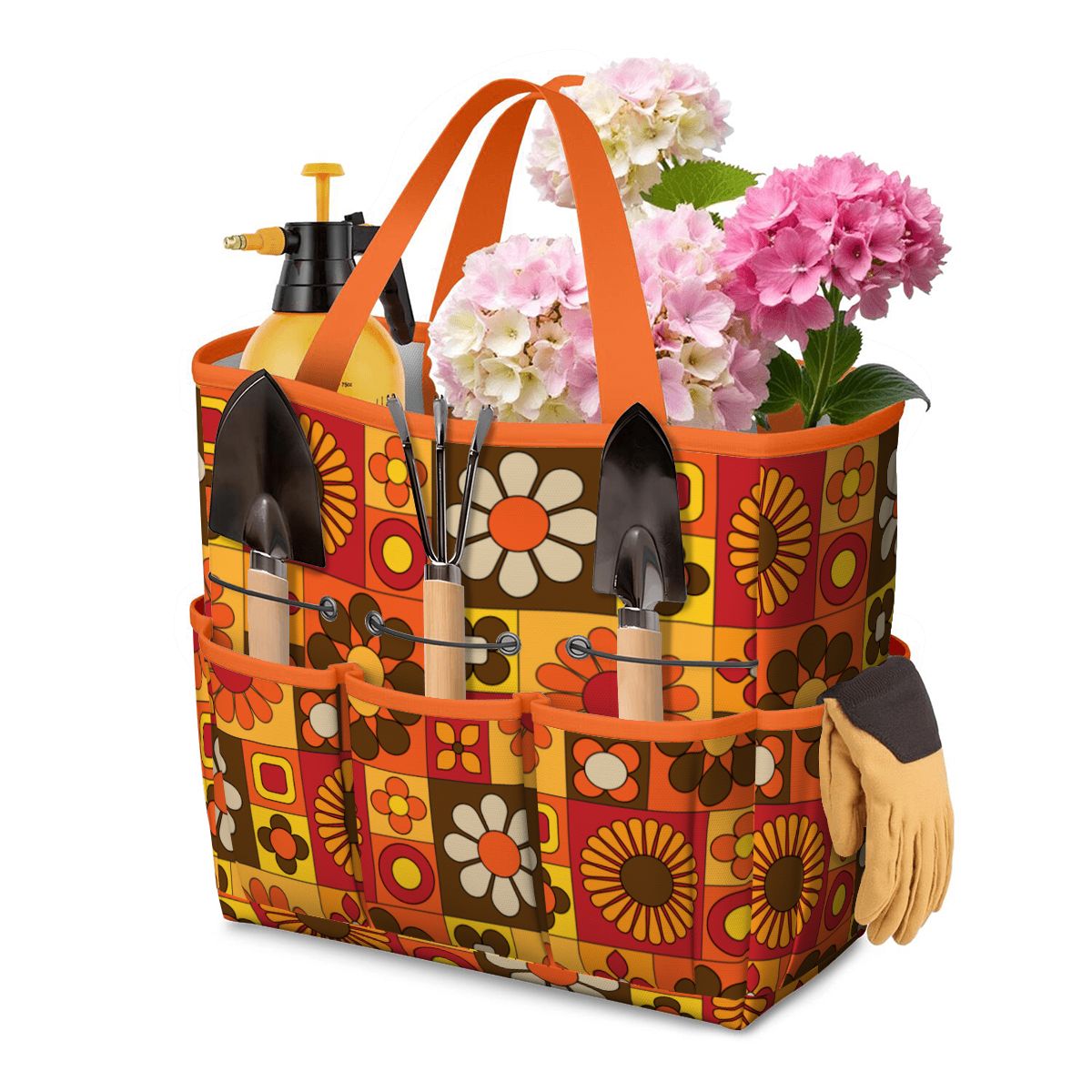 Retro 70s Mod Floral Orange Brown Yellow Mid Mod Hip Garden Tool Bag - Mid Century Modern Gal
