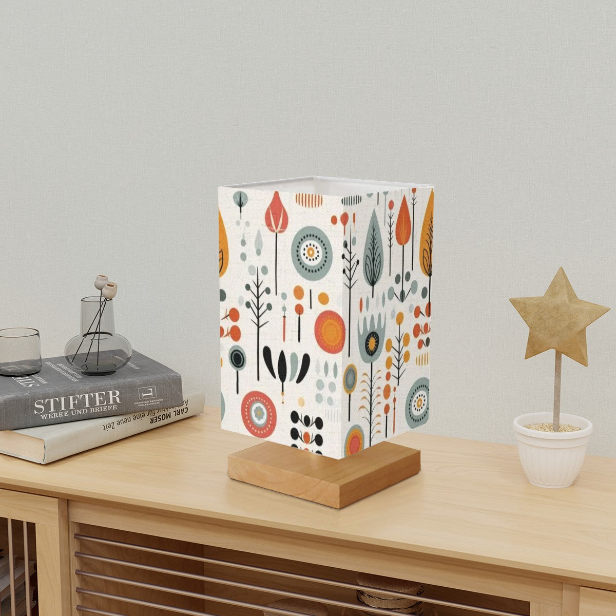 Scandinavian Floral Designed MCM Square Table Lamp - Mid Century Modern Gal