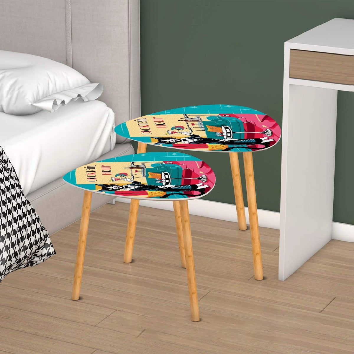Mid Century Modern Side Tables, Atomic Cat Kitschy Mod Cocktail Nesting Tables - Mid Century Modern Gal