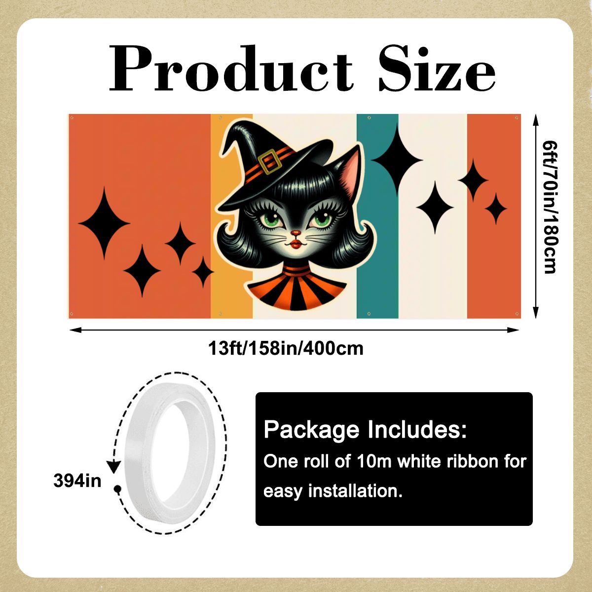 Kitschy Atomic Sexton Cat Halloween, Fall Party Backdrop, Garage Door Banner Backdrop - Mid Century Modern Gal
