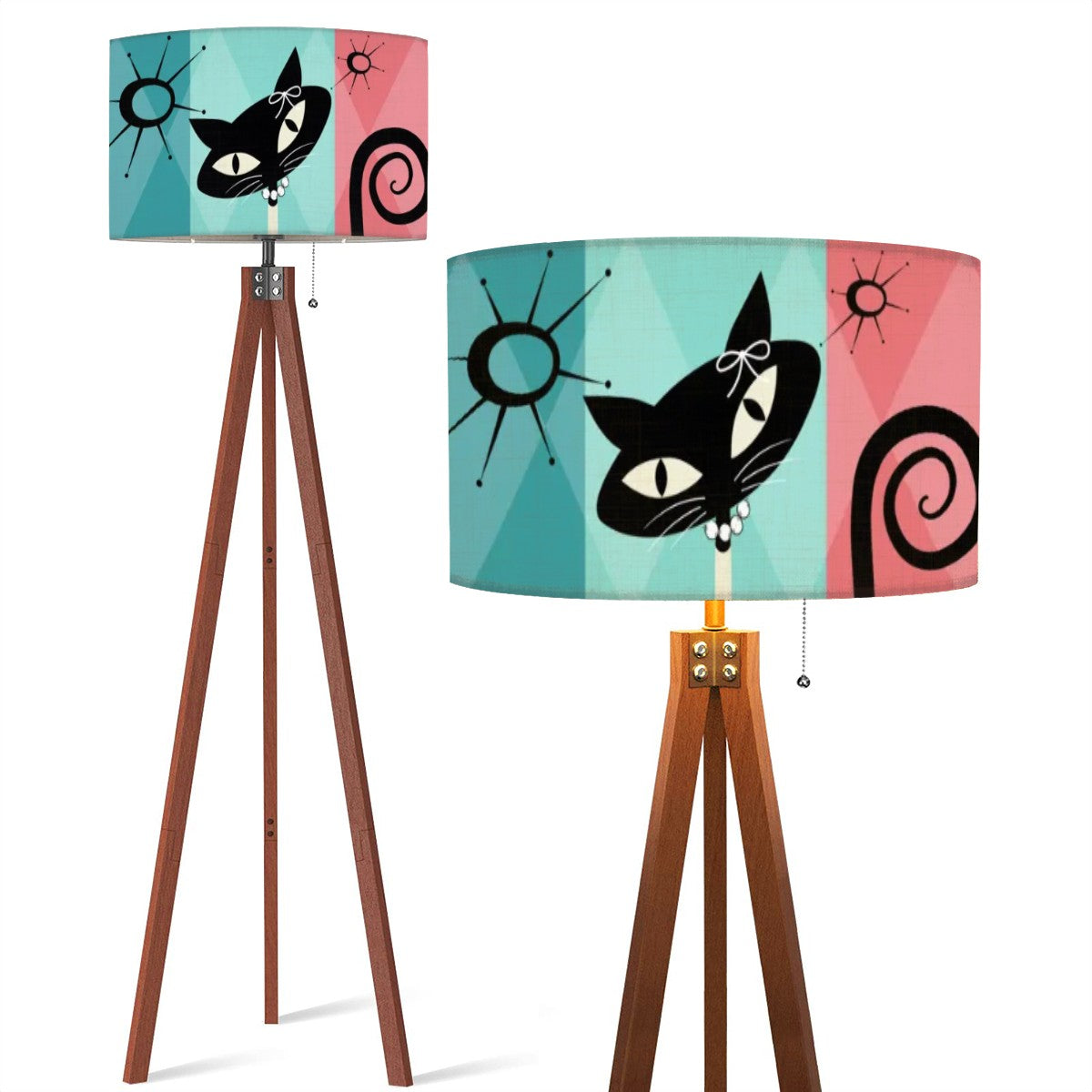 Atomic Cat Kitschy Mod MCM Tripod Floor Lamp, Pink, Aqua Teal - Mid Century Modern Gal