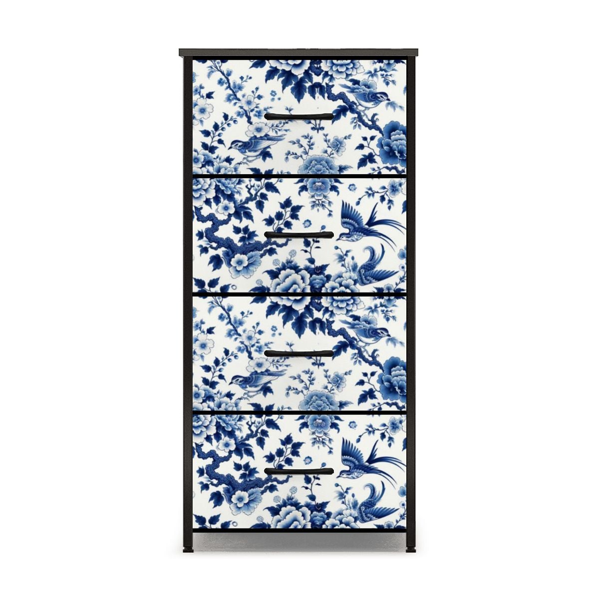 Chinoiserie Blue Floral Mid Century Modern 4-Drawer Dresser - Mid Century Modern Gal