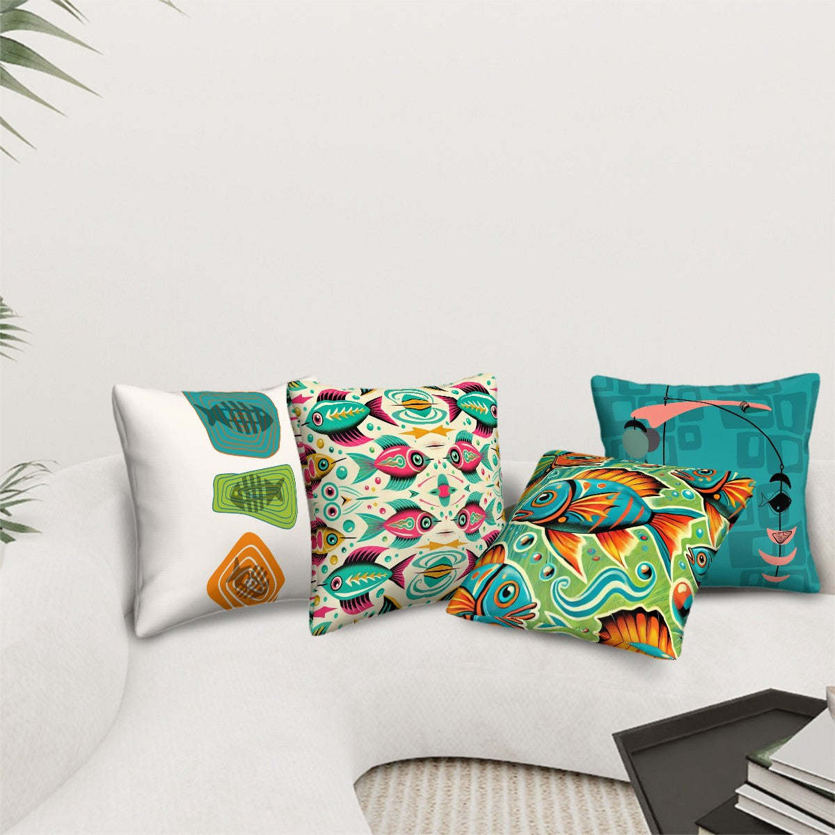Mid Century Modern Atomic Fish Art, Retro Pillow Covers - Mid Century Modern Gal