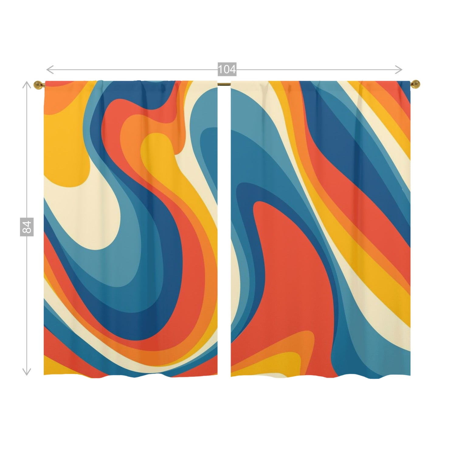 70s Retro Groovy Wave Mid Mod Yellow, Orange, Blue, Cream MCM Window Curtains (two panels) - Mid Century Modern Gal