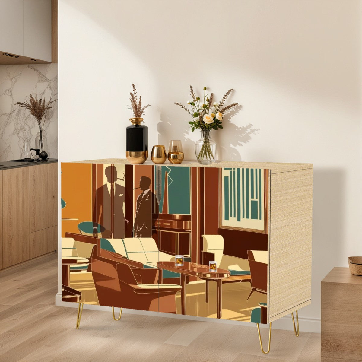 Bourbon Whiskey Cabinet For The Retro Mod Cigar Loving Dapper Man MCM Wooden Storage Cabinet - Mid Century Modern Gal