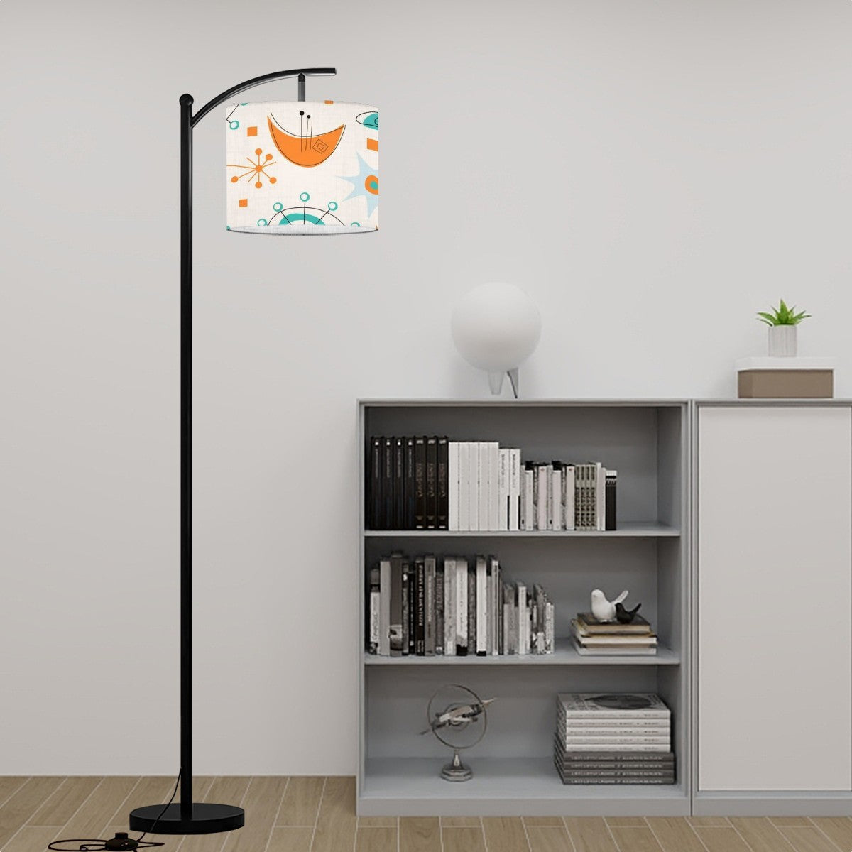 Mid Century Modern Atomic Sputnik Orange, Teal, Cream Mod Arc Floor Lamp - Mid Century Modern Gal