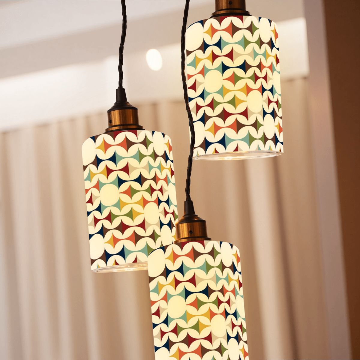 Mid Century Modern Scandinavian Geometric Diamond Designed Cylindrical Glass Lampshades - Mid Century Modern Gal