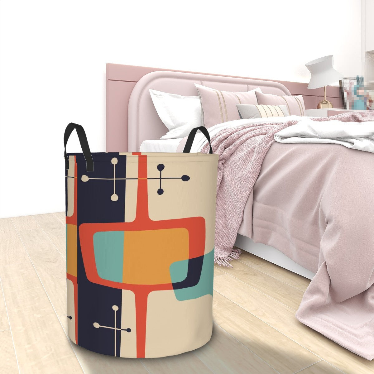 Mid Mod Geometric Retro Designed Circular Laundry Basket - Mid Century Modern Gal