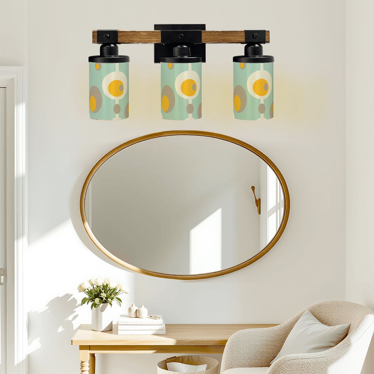 Mid Mod Groovy Orb, Mustard Yellow Mint Green MCM Vanity Light Fixture - Mid Century Modern Gal