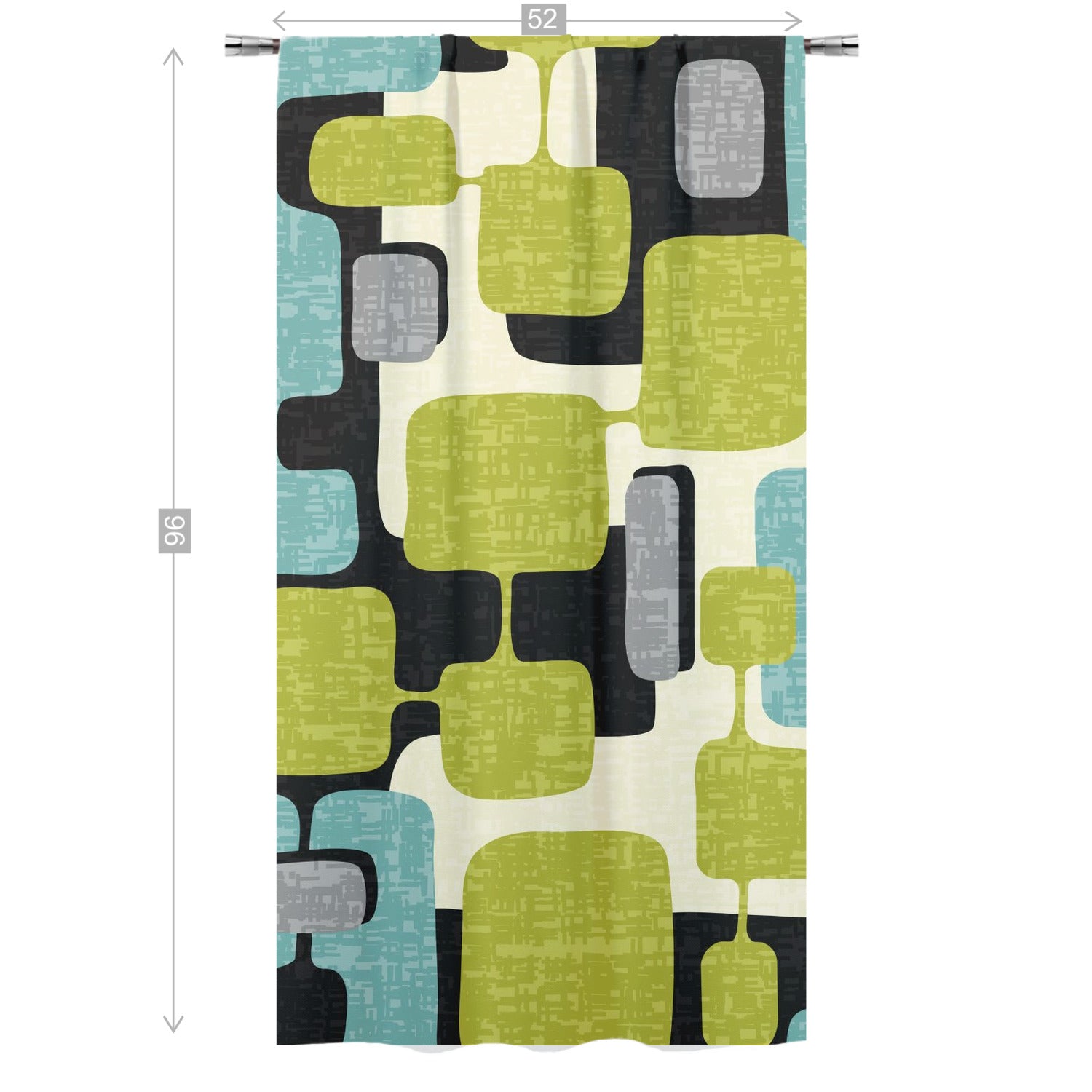 Mid Century Modern Geometric Mod Green, Aqua MCM Curtain, Single Panel - Mid Century Modern Gal