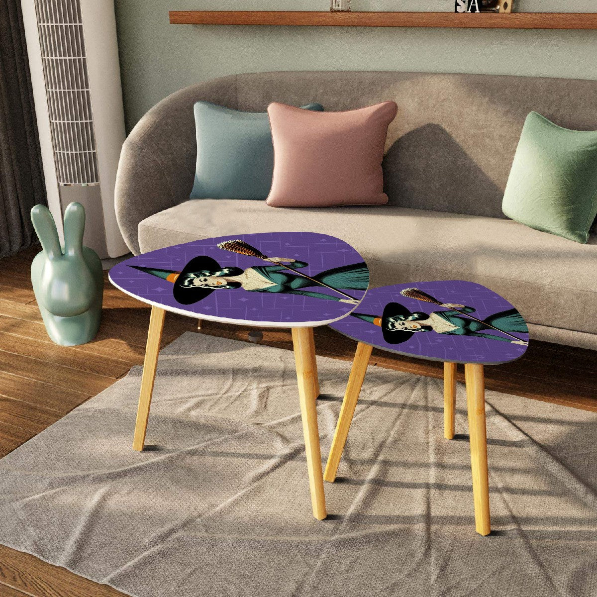 Mid Century Modern Vintage Pin Up Witch Purple Teal Halloween Nesting Tables - Mid Century Modern Gal