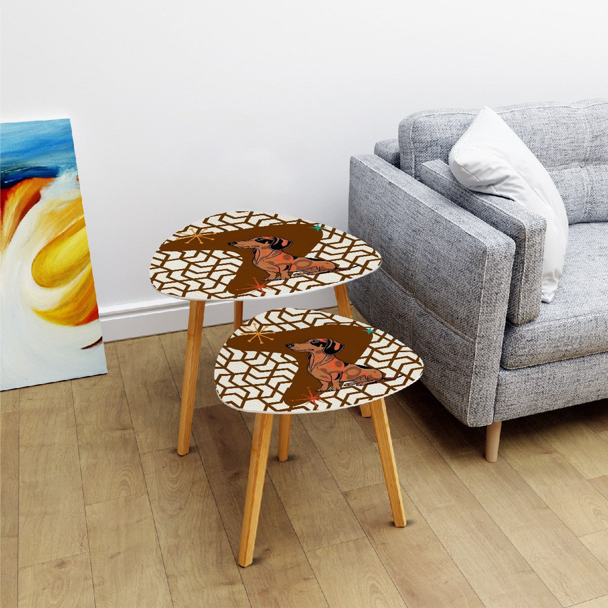 Retro Doxie Art, Velcro Dog Dachshund Mid Century Modern Nesting Tables - Mid Century Modern Gal