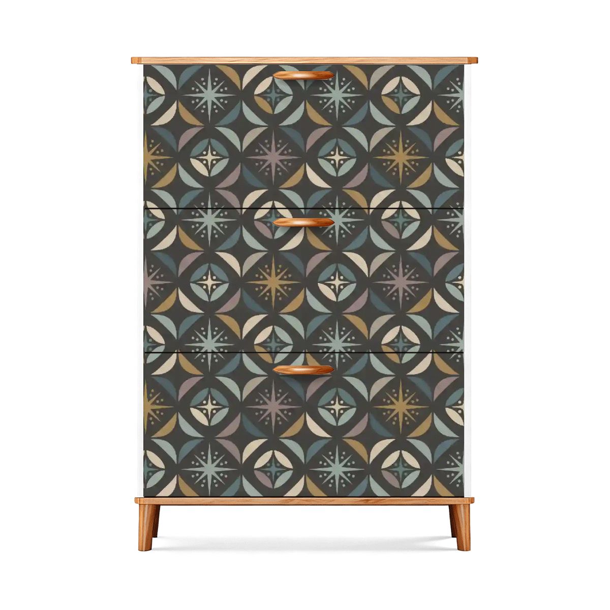 Mid Century Modern Elegant Gray Geometric Starburst Shoe Cabinet