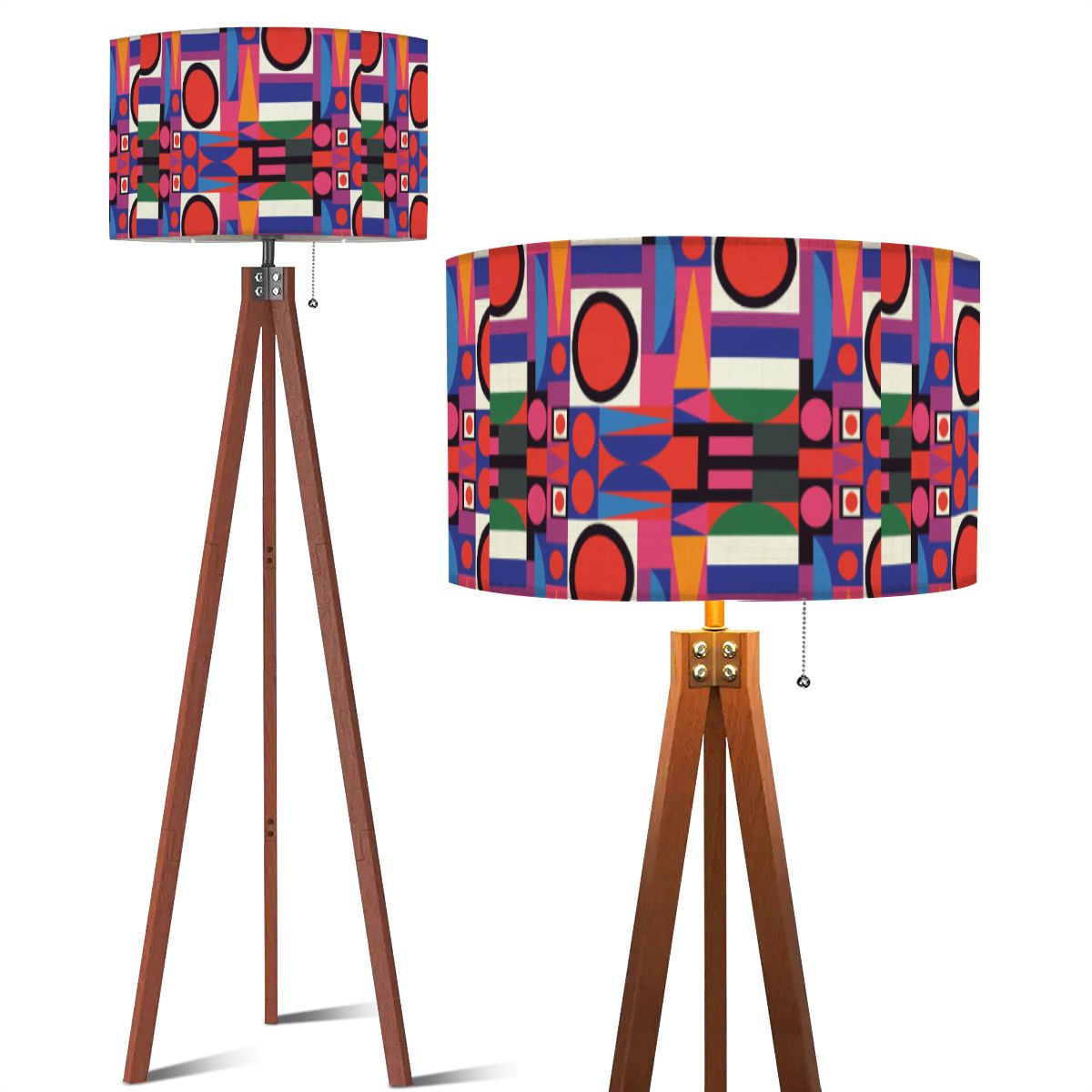 Mid Century Modern Geometric Red, Purple, Yellow Green MCM Bauhaus Designed Tripod Floor Lamp - Mid Century Modern Gal