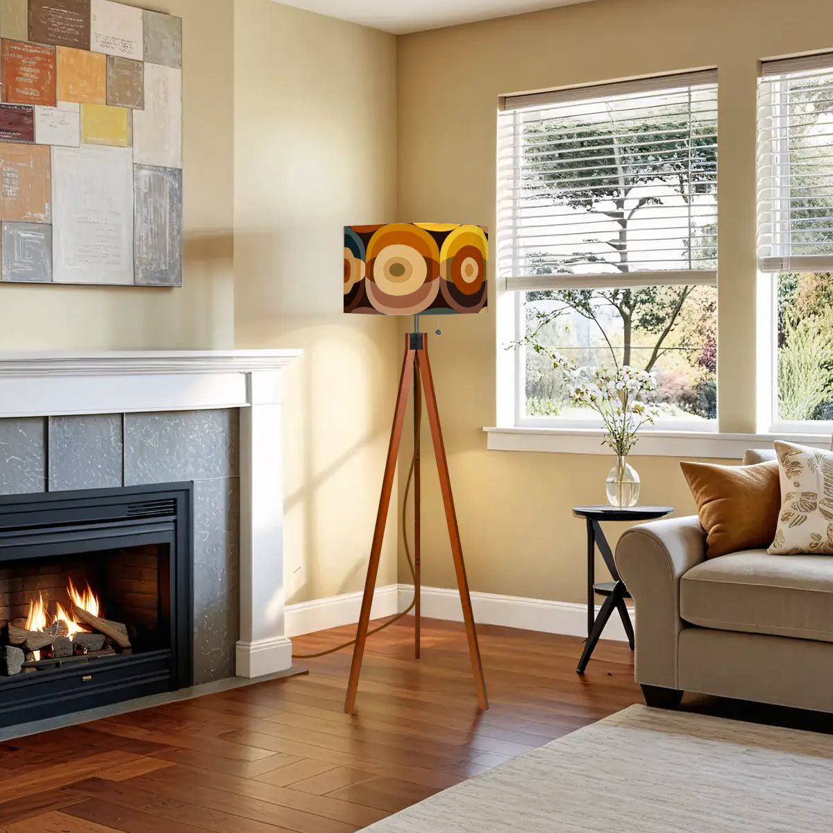 Mid Century Modern Groovy 70s Orbs, Earthy Tones MCM Tripod Floor Lamp - Mid Century Modern Gal