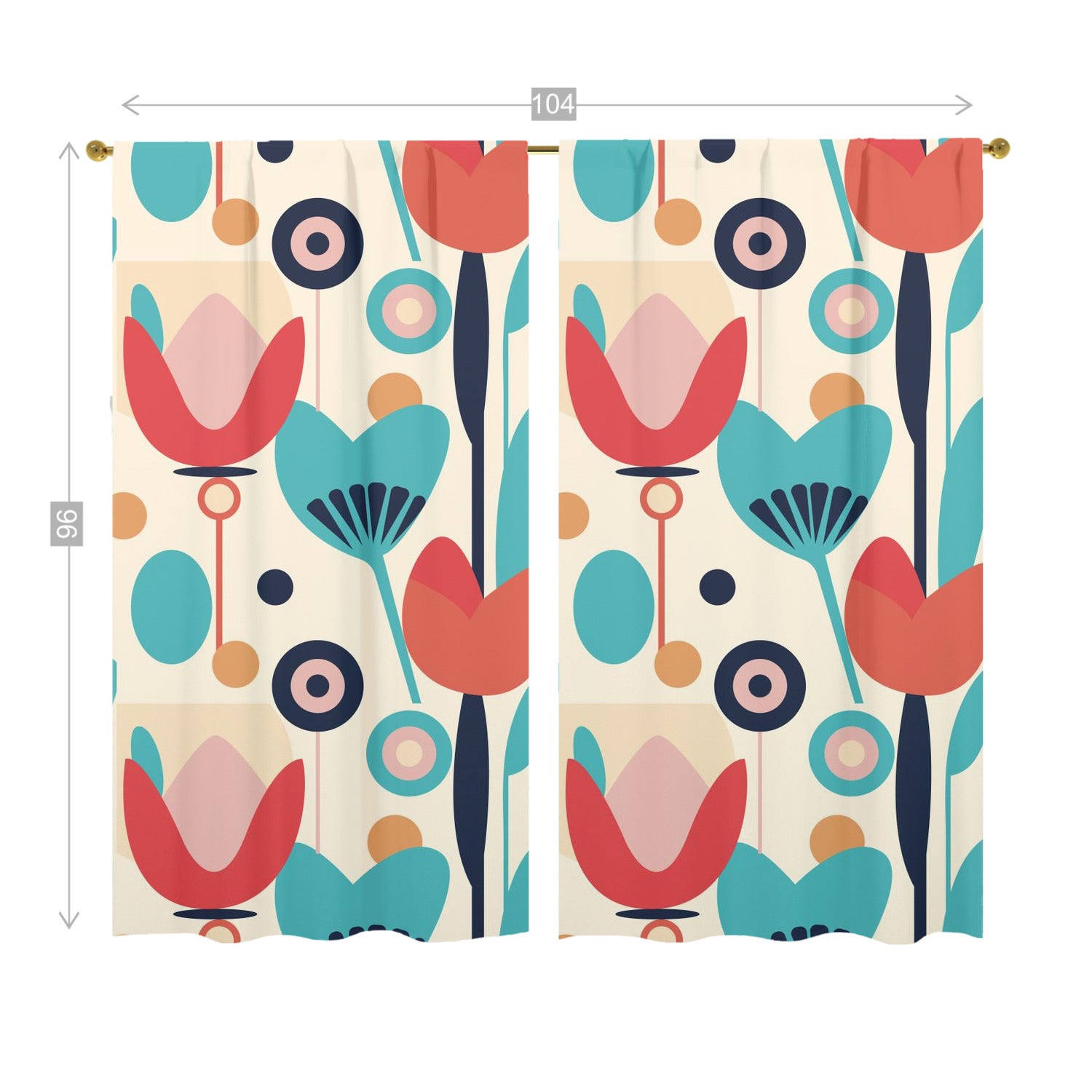 Retro Scandinavian Floral Mid Mod Window Curtains (two panels) - Mid Century Modern Gal