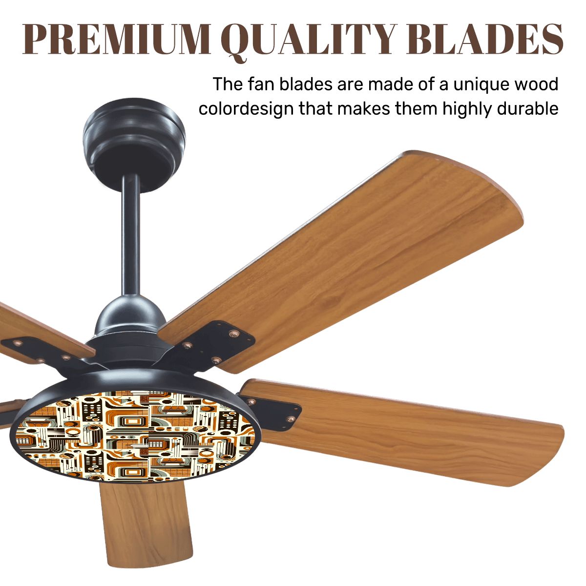 Bauhaus Designed Ceiling Fan With Lightm Brown Golden Yellow, Retro Ceiling Fan - Mid Century Modern Gal