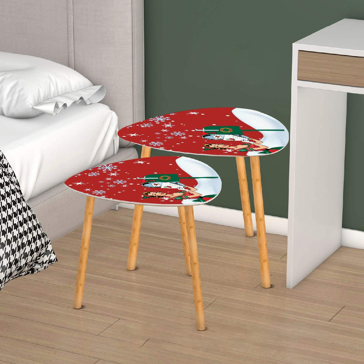 Mid Century Modern Christmas Red Decor, Kitschy Mod Gal Holiday Nesting Table Tables - Mid Century Modern Gal