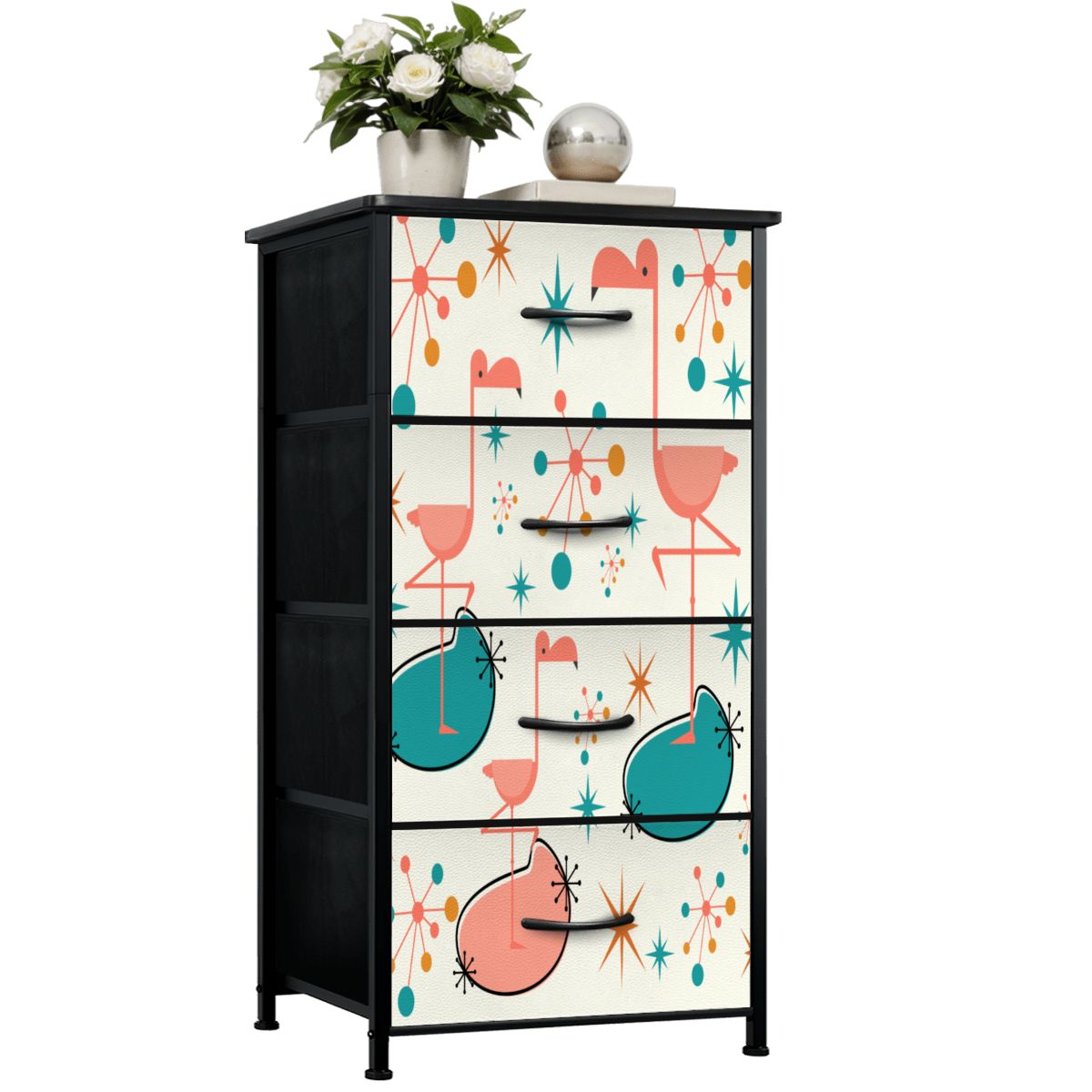 Palm Springs California Kitschy Flamingo Mid Mod 4-Drawer Dresser - Mid Century Modern Gal