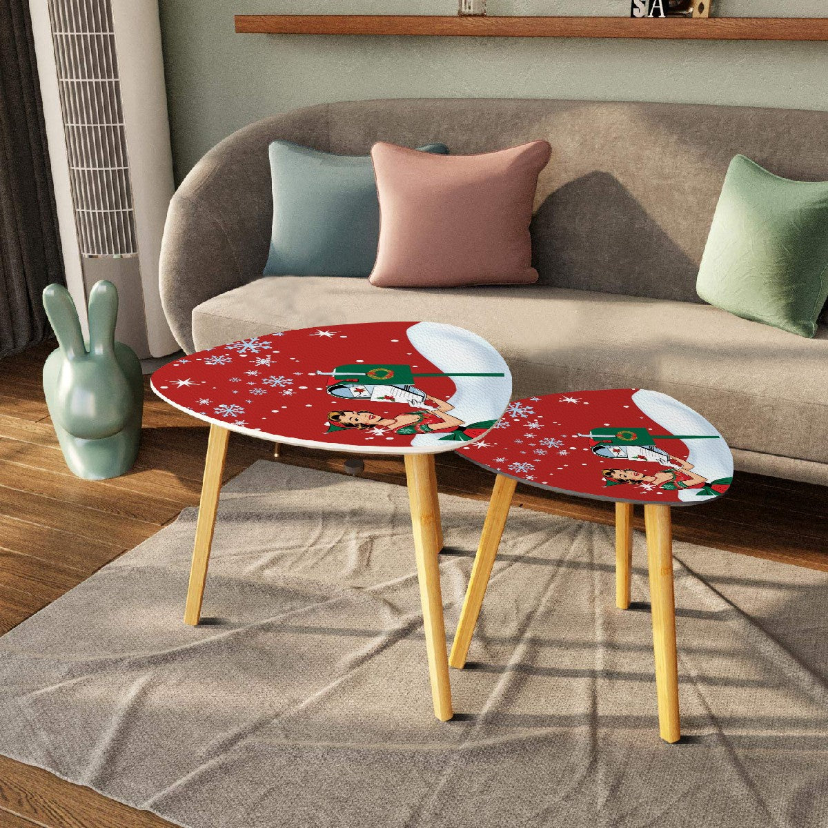 Mid Century Modern Christmas Red Decor, Kitschy Mod Gal Holiday Nesting Table Tables - Mid Century Modern Gal
